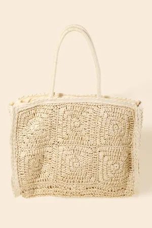 Straw Braided Rectangle Tote Bag