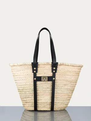 Straw Tote in Noir