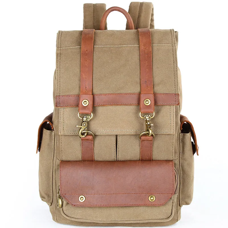 Stylish Canvas Leather Backpack Travel Laptop Bag