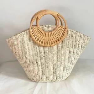 SUMMER BEACH SEA STRAW RATTAN TOTE CLUTCH BAGS_CWAB0814: Beige / (OS) 1