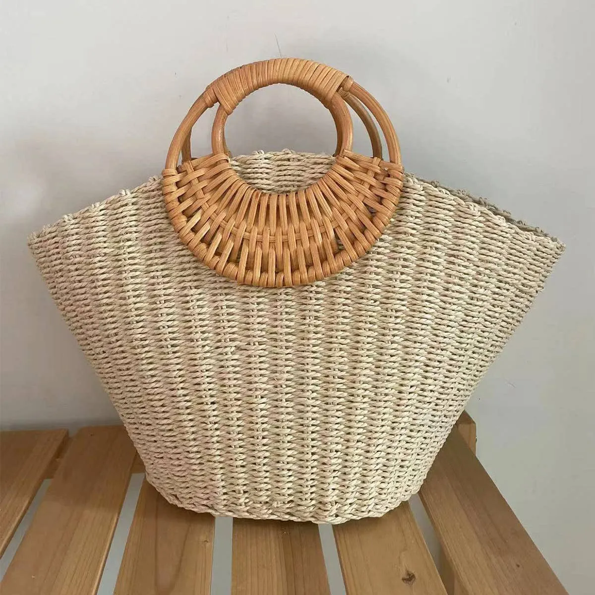 SUMMER BEACH SEA STRAW RATTAN TOTE CLUTCH BAGS_CWAB0814: CAMEL / (OS) 1
