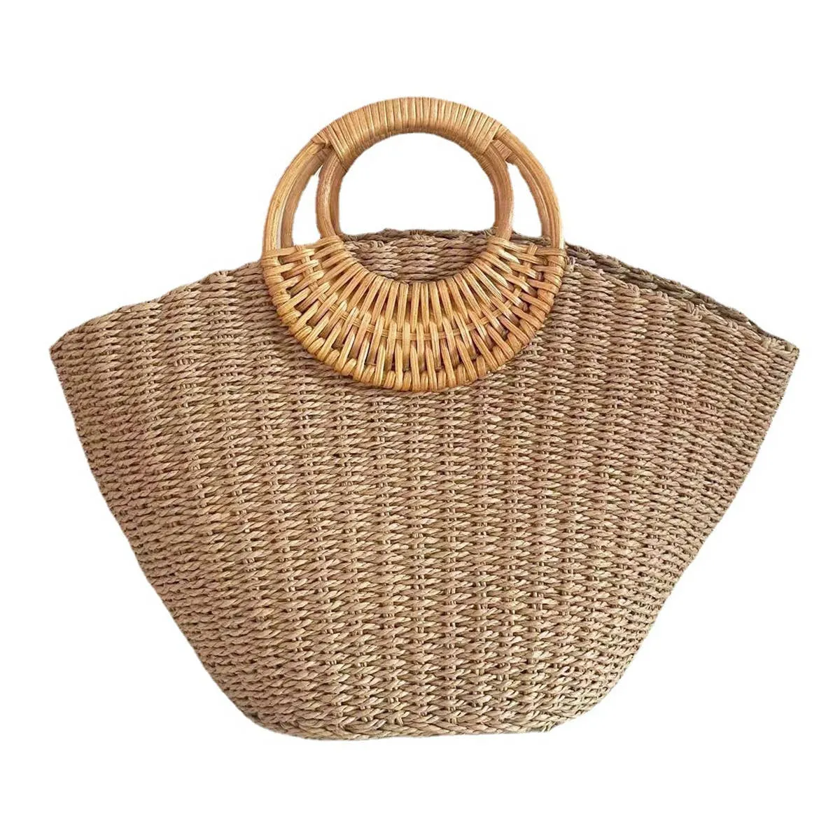 SUMMER BEACH SEA STRAW RATTAN TOTE CLUTCH BAGS_CWAB0814: CAMEL / (OS) 1