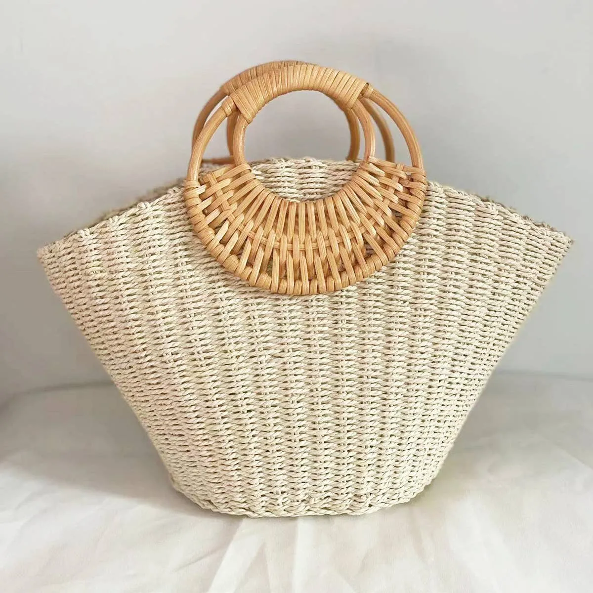 SUMMER BEACH SEA STRAW RATTAN TOTE CLUTCH BAGS_CWAB0814: CAMEL / (OS) 1