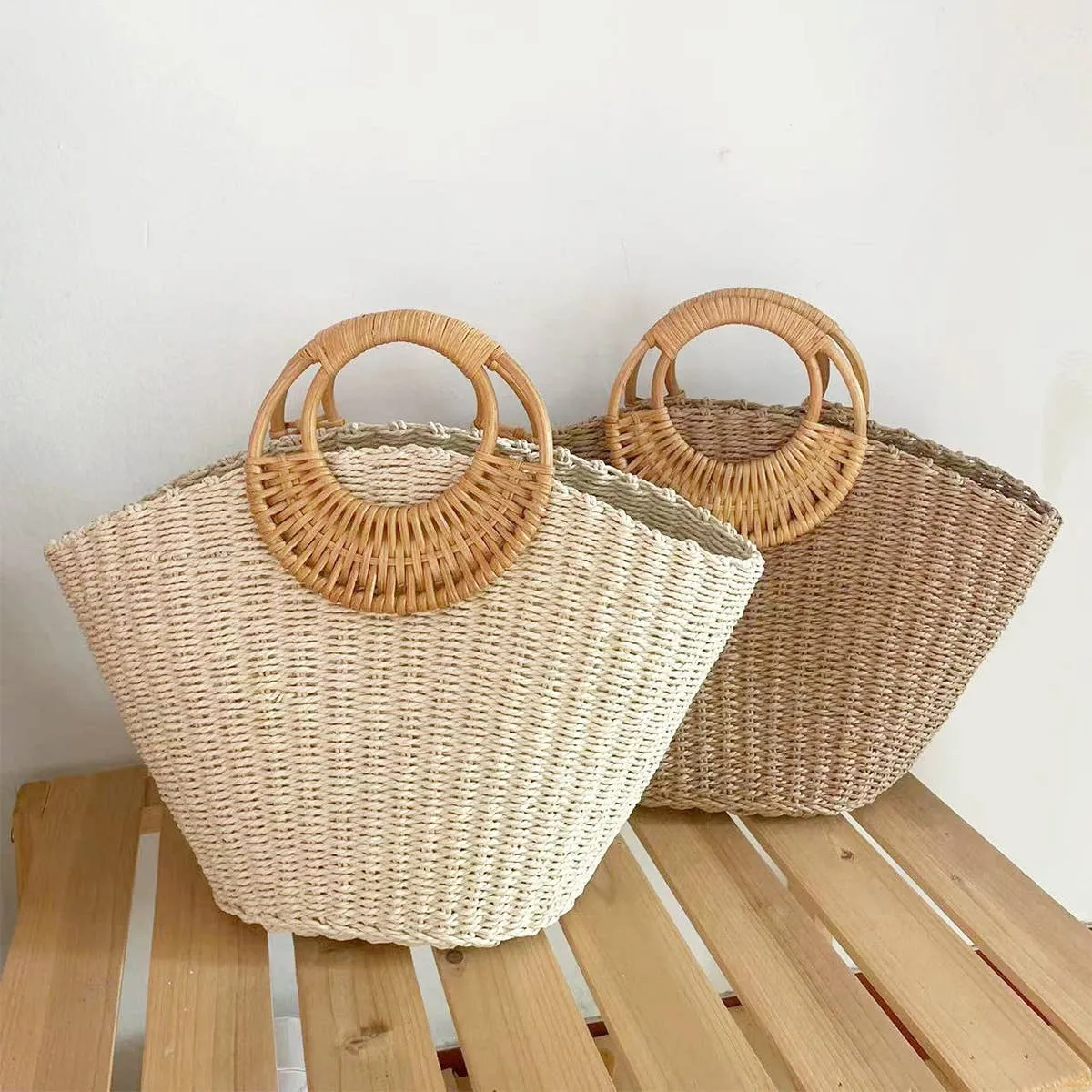 SUMMER BEACH SEA STRAW RATTAN TOTE CLUTCH BAGS_CWAB0814: CAMEL / (OS) 1