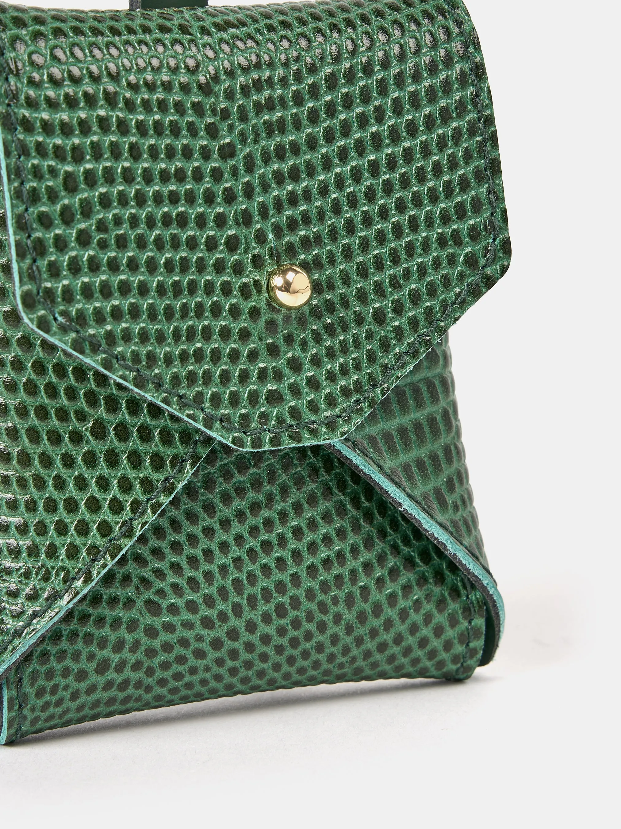The Clip-on Pouch - Green Lizard Print Calf Grain