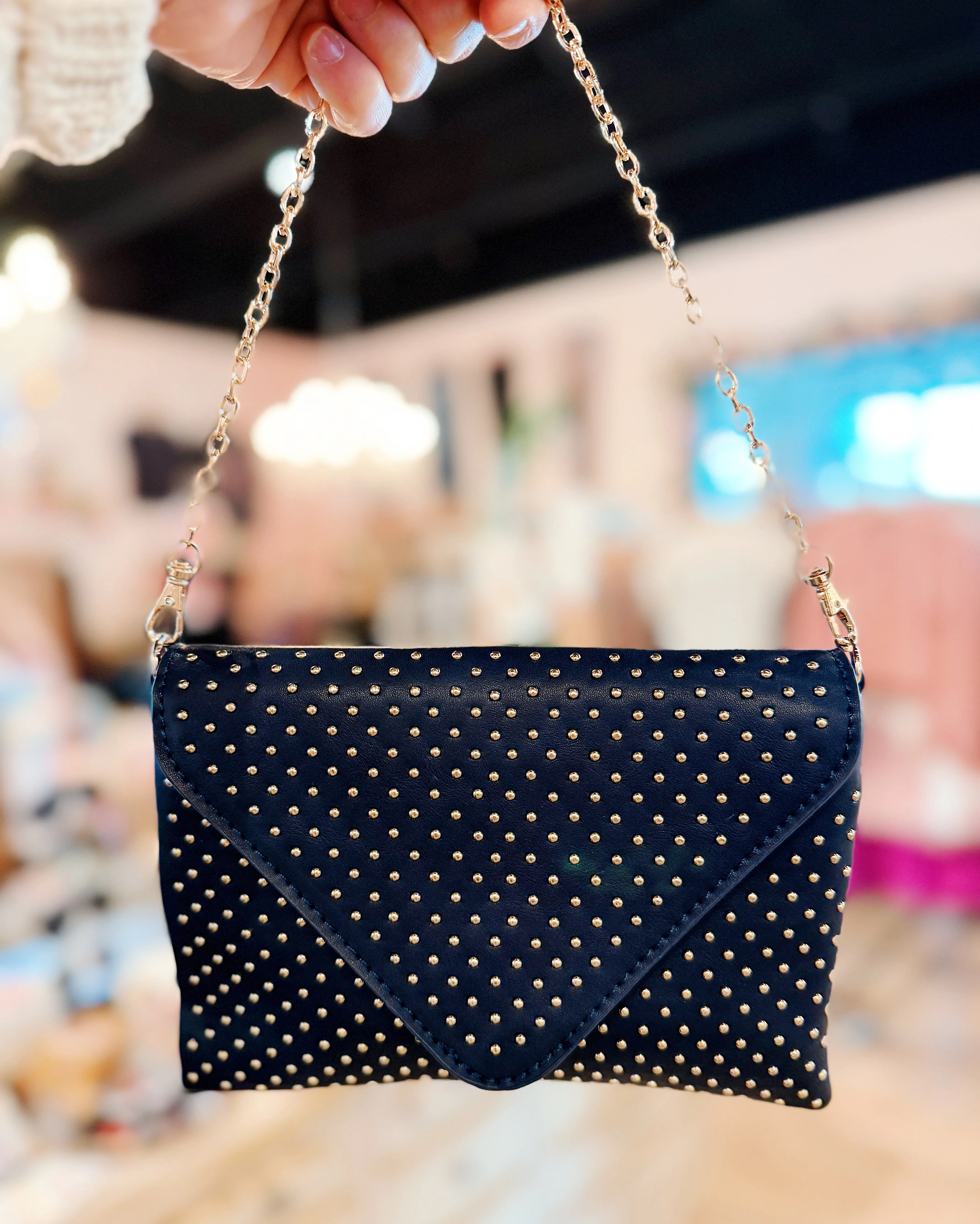 The Gilded Studded Envelope Handbag - Navy