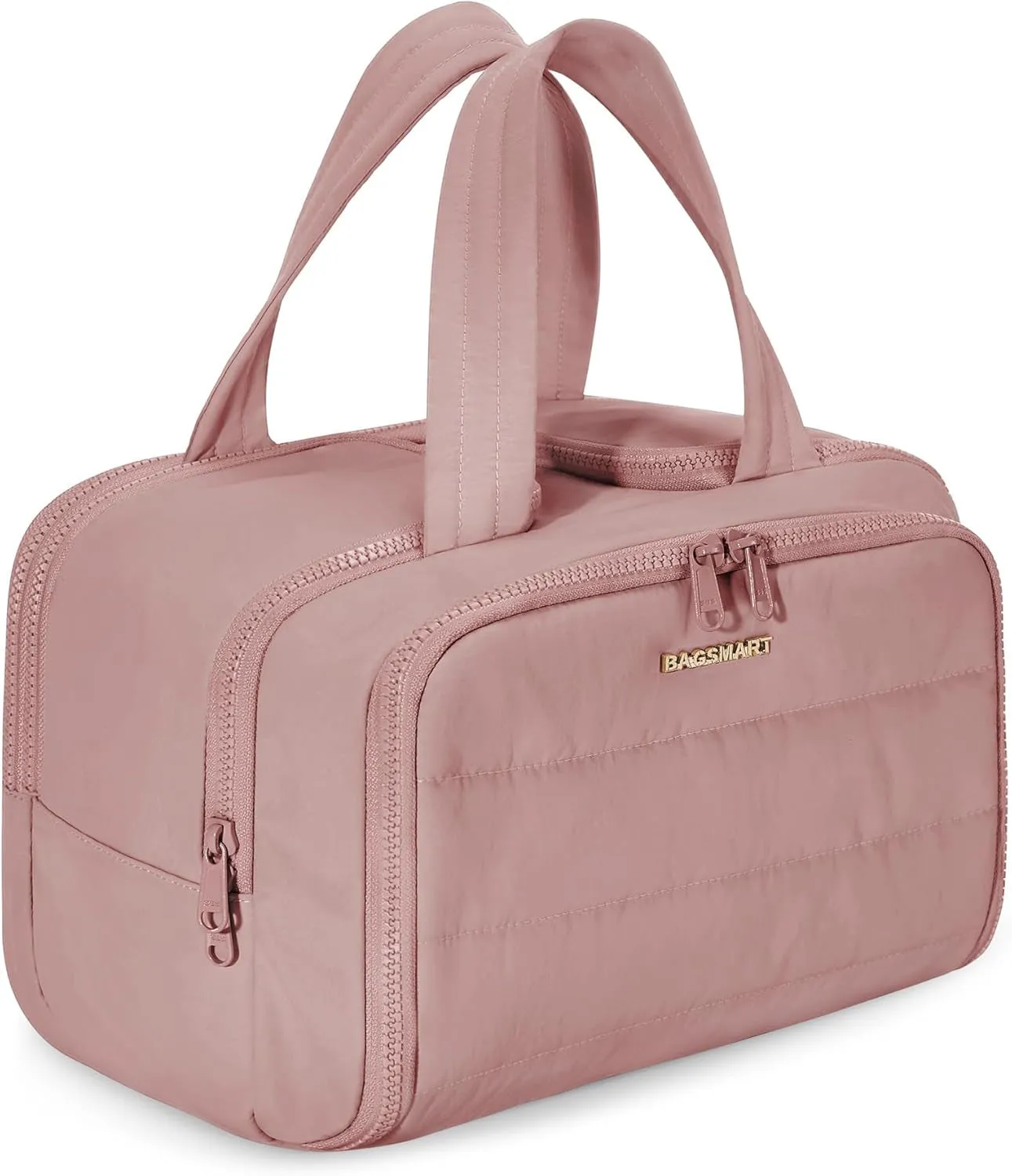 Travel Toiletry Bag, Lightweight Large Wide-Open Travel Bag for Women, Puffy Cosmetic Makeup Bag Organizer with Handle for Accessories,Essentials, Toiletries, Pink