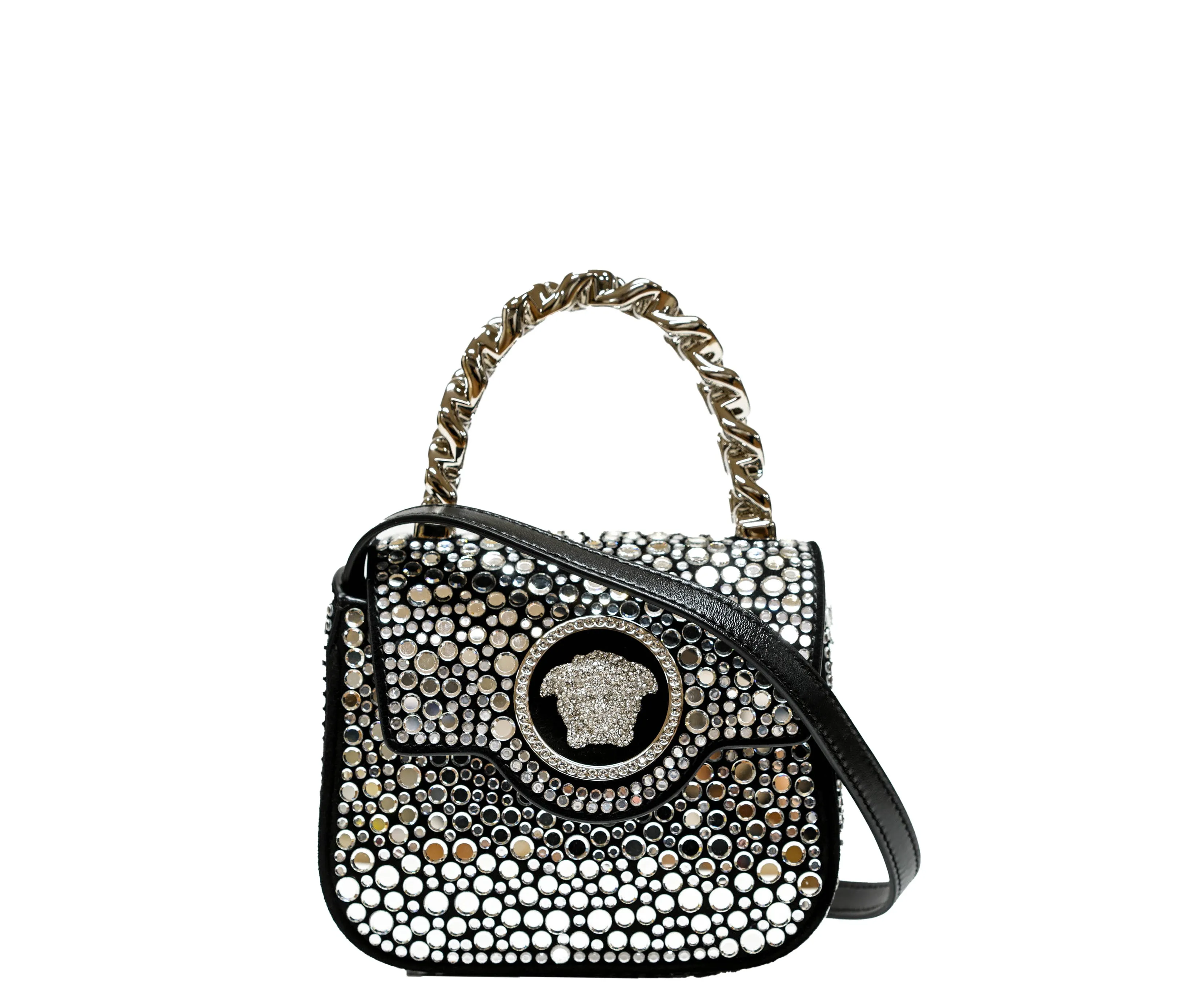 Versace La Medusa Embellished Small Tote Bag Black 1003016 30% OFF