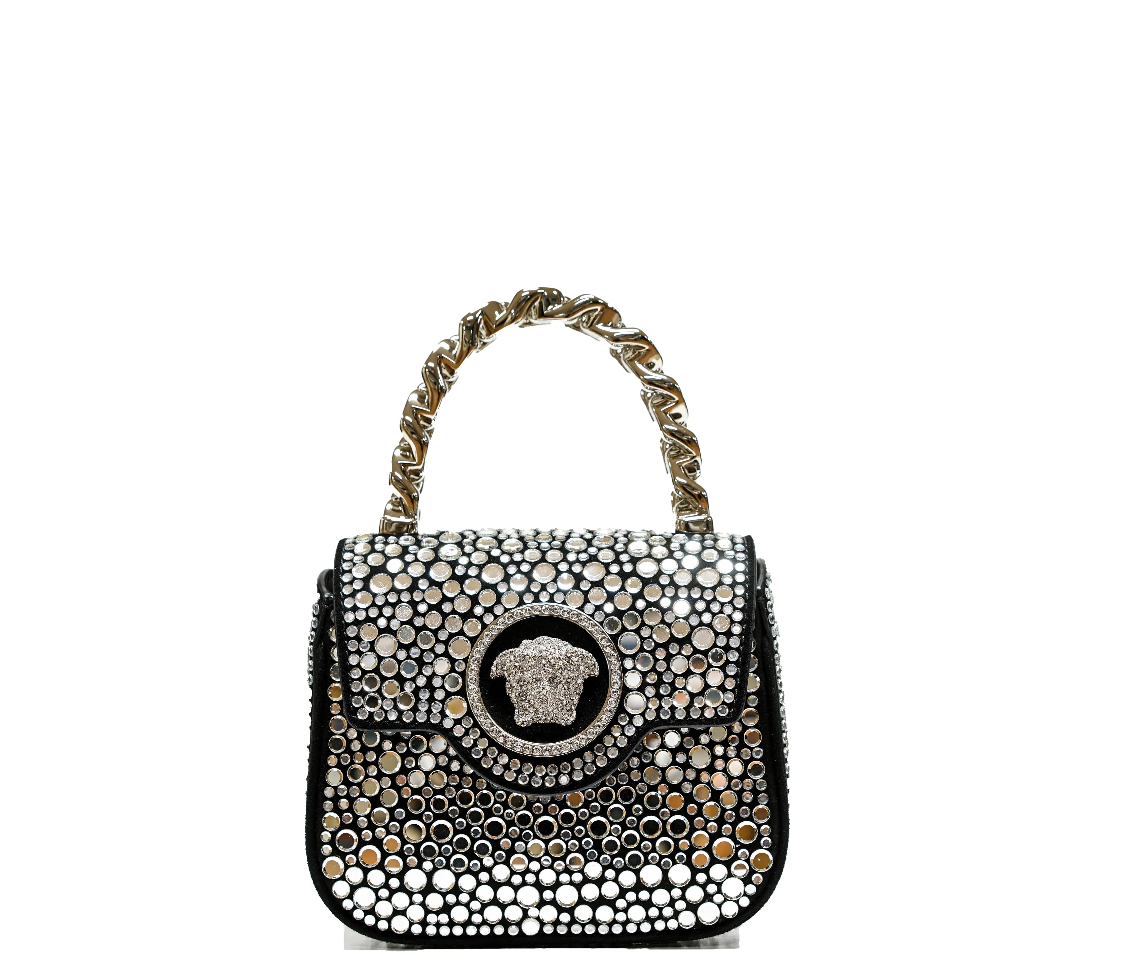 Versace La Medusa Embellished Small Tote Bag Black 1003016 30% OFF