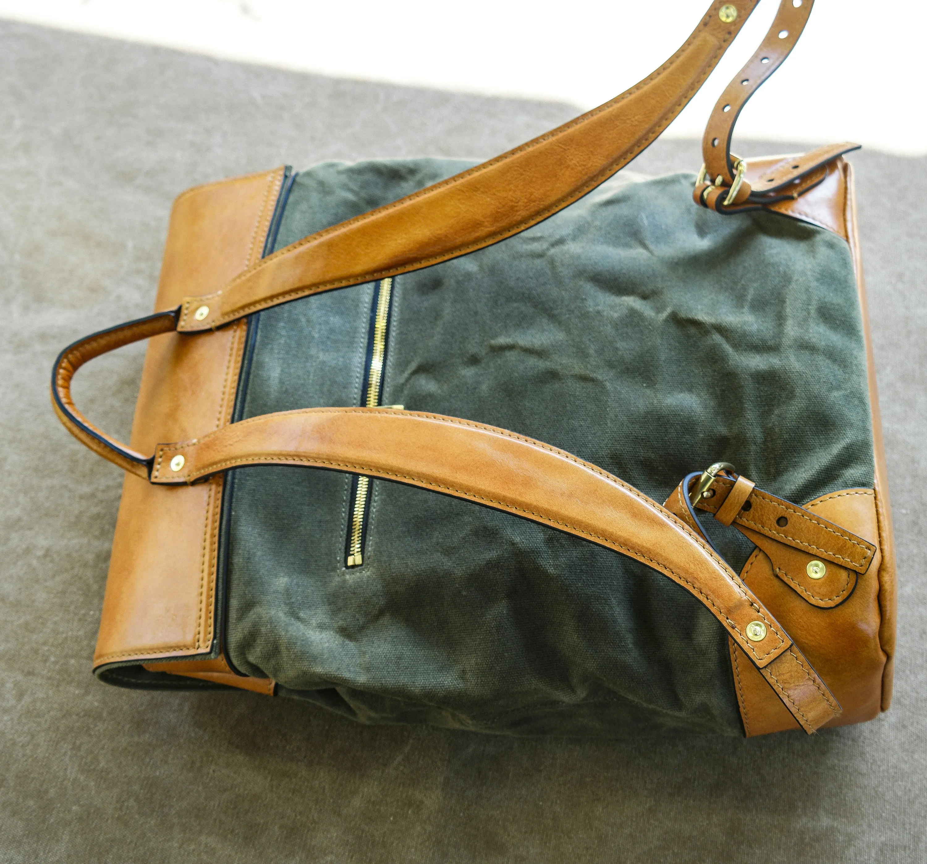 Waxed canvas and vintage leather city backpack