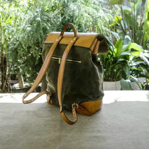 Waxed canvas and vintage leather city backpack