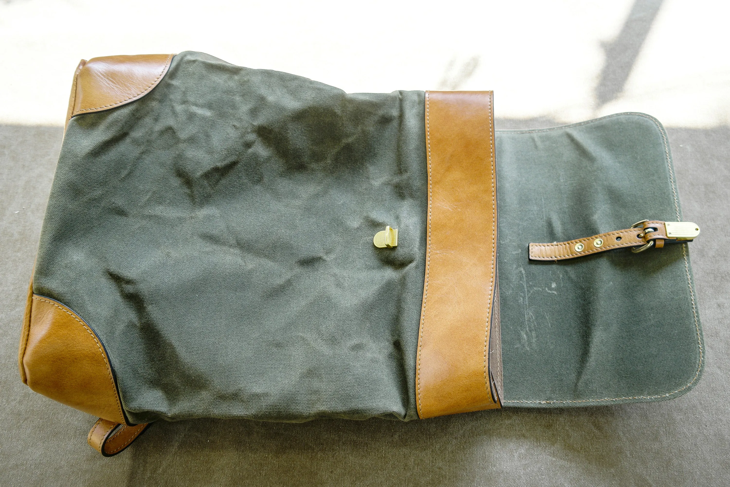 Waxed canvas and vintage leather city backpack