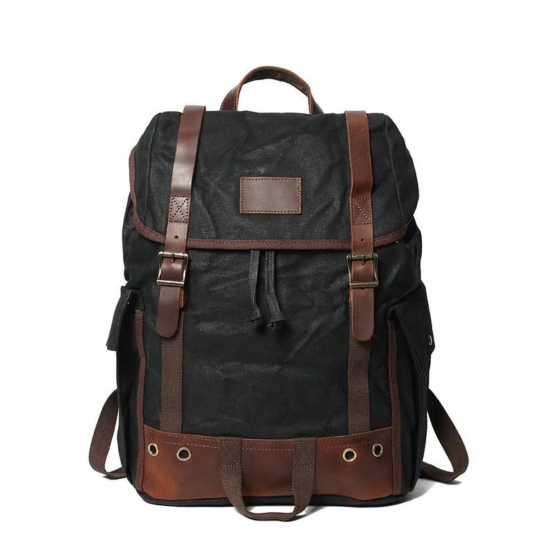 Waxed Canvas Laptop Backpack Flap Cover Canvas Travel Backpack Waterproof Canvas School Backpack Outdoor Backpack