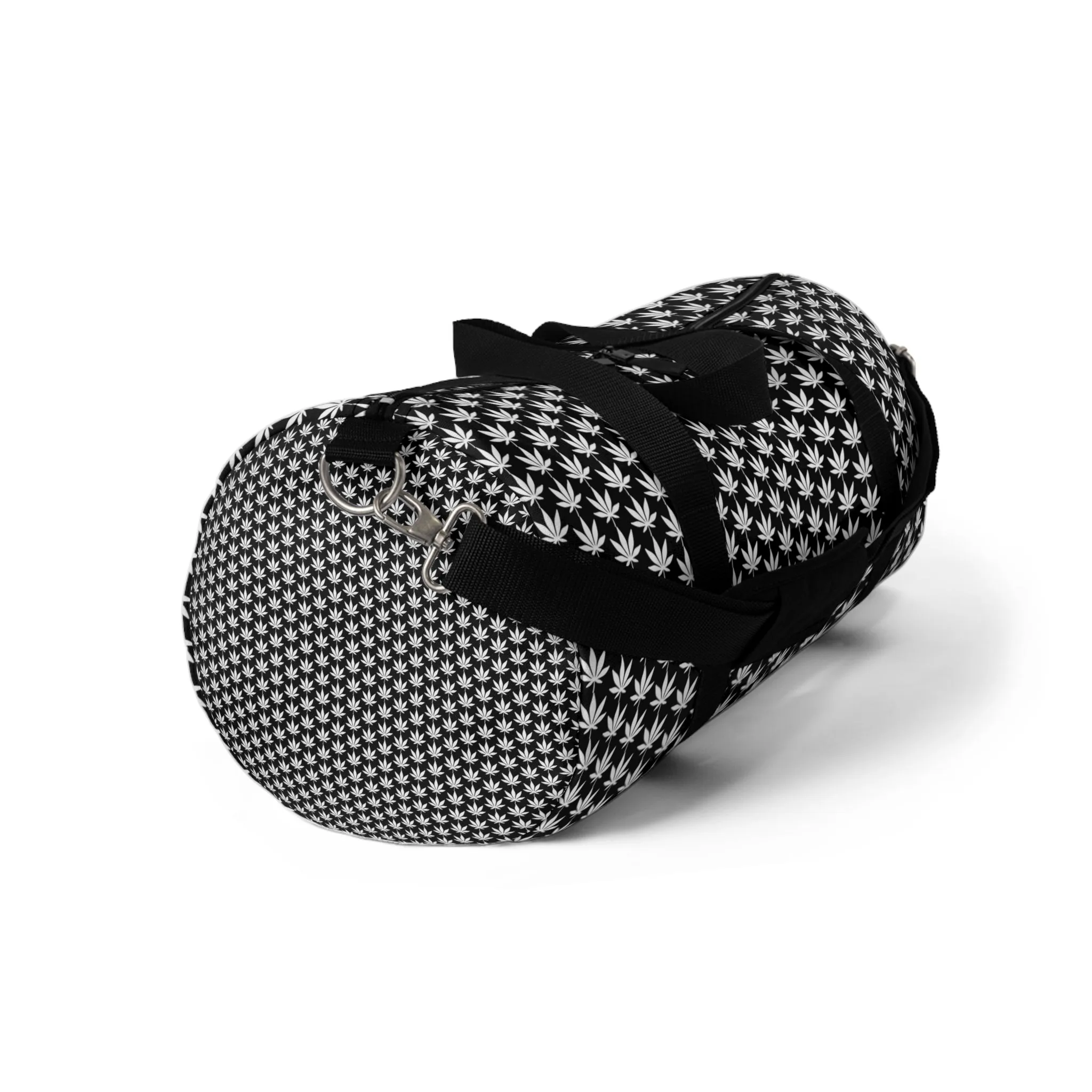 White Cannabis Leaf Black Duffel Bag