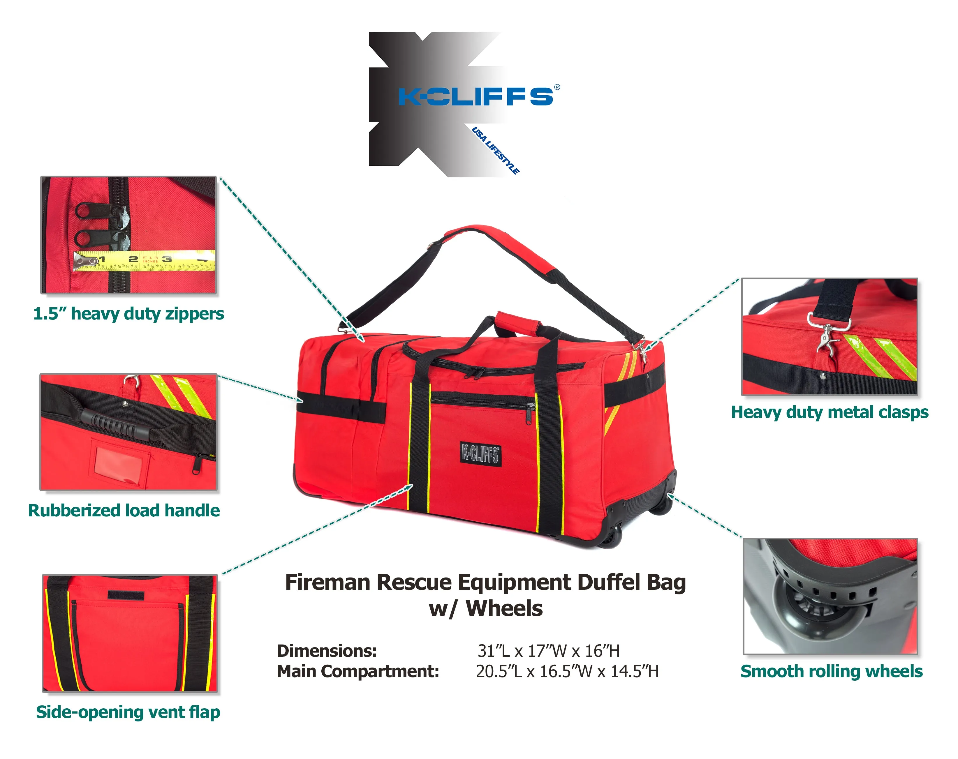 Wholesale 4 pcs  Rolling Firefighter  Heavy-Duty Gear Duffel Bag Deluxe EMT EMS Duffel with Wheels  |||   4 PACKS | $74.99 PER PACK