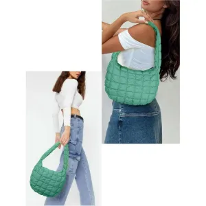 Women Padded Hobo Bag Versatile Cloud Pleatd Bag Lightweight Down Clutch Bag Quilted Tote Handbag Fall Winter Purse