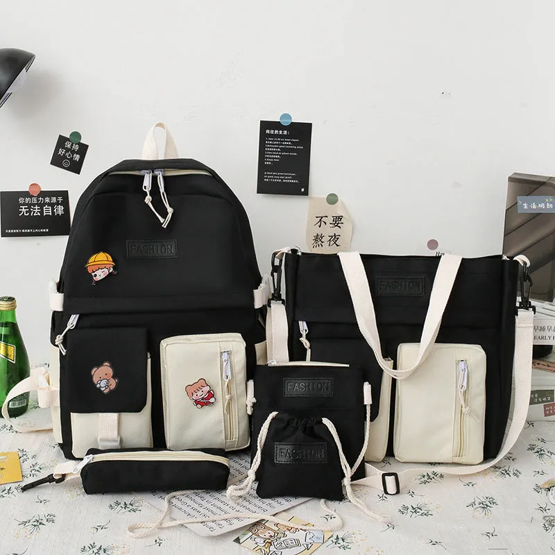 Women's College Korean Contrast Color Canvas For Junior Backpacks
