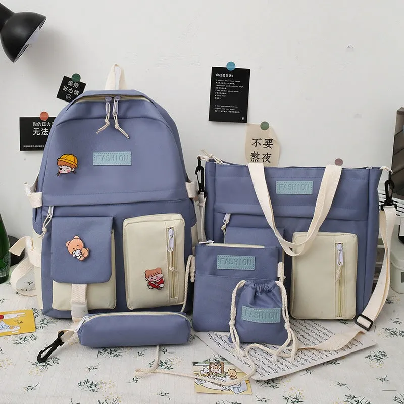 Women's College Korean Contrast Color Canvas For Junior Backpacks