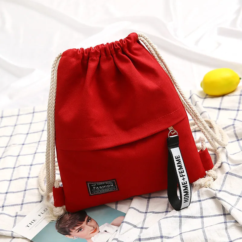 Women's Drawstring Canvas Make-up Primary Lightweight Sack Bags