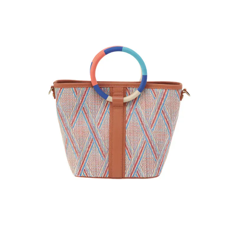WOMEN'S HOBO LUNA SMALL TOTE | SUNSET RAFFIA MULTI WEAVE WITH LEATHER TRIM