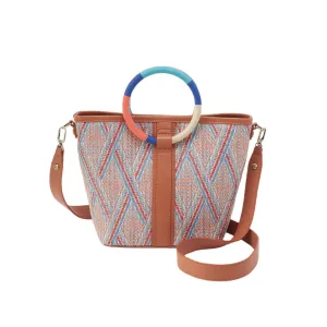 WOMEN'S HOBO LUNA SMALL TOTE | SUNSET RAFFIA MULTI WEAVE WITH LEATHER TRIM