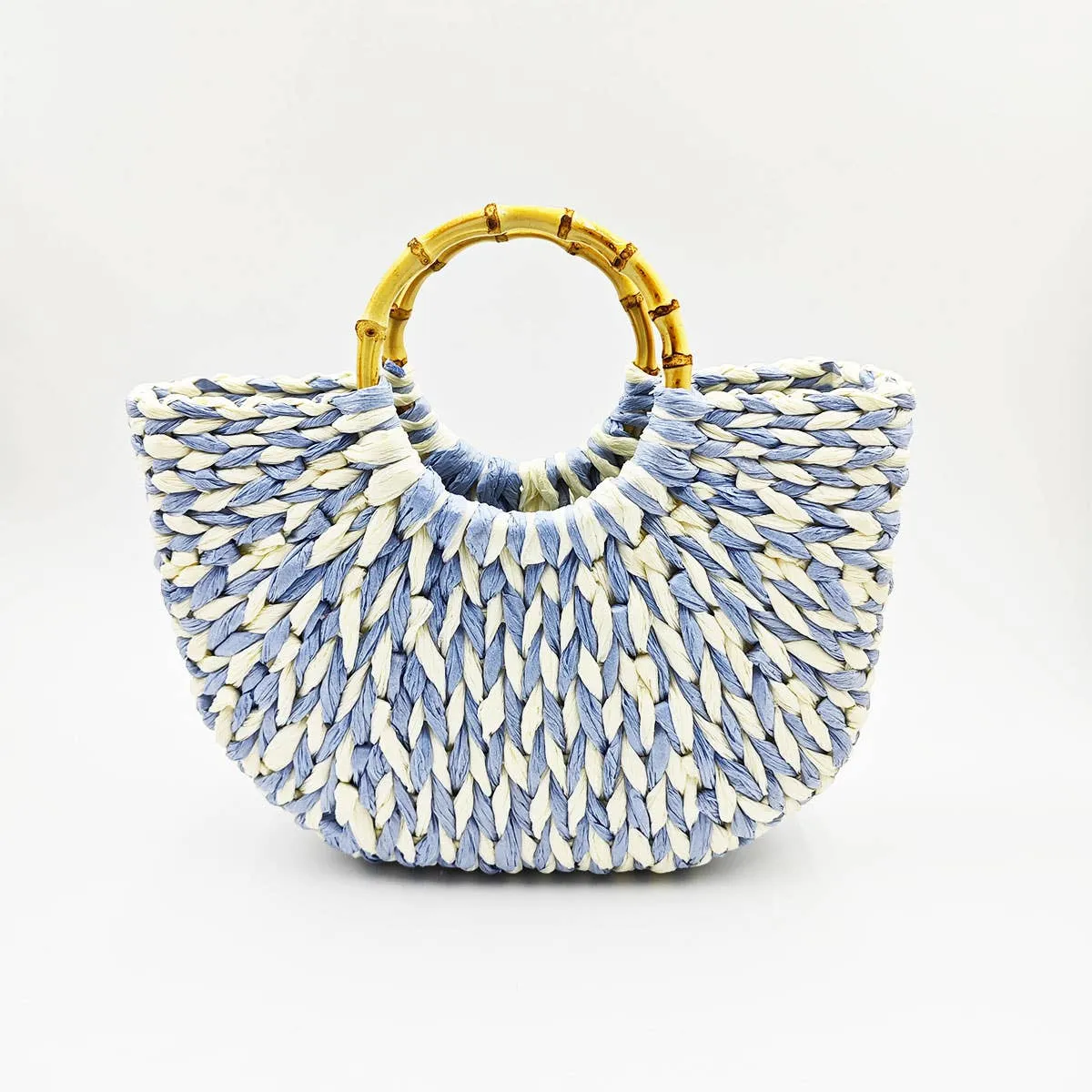WOMENS SUMMER LARGE STRAW BEACH TOTE BAG_CWAB0815: BLUEWHITE / (OS) 1
