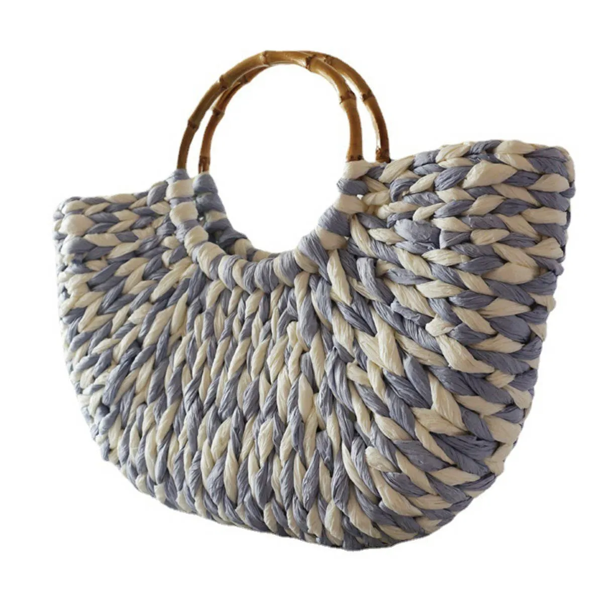 WOMENS SUMMER LARGE STRAW BEACH TOTE BAG_CWAB0815: BLUEWHITE / (OS) 1