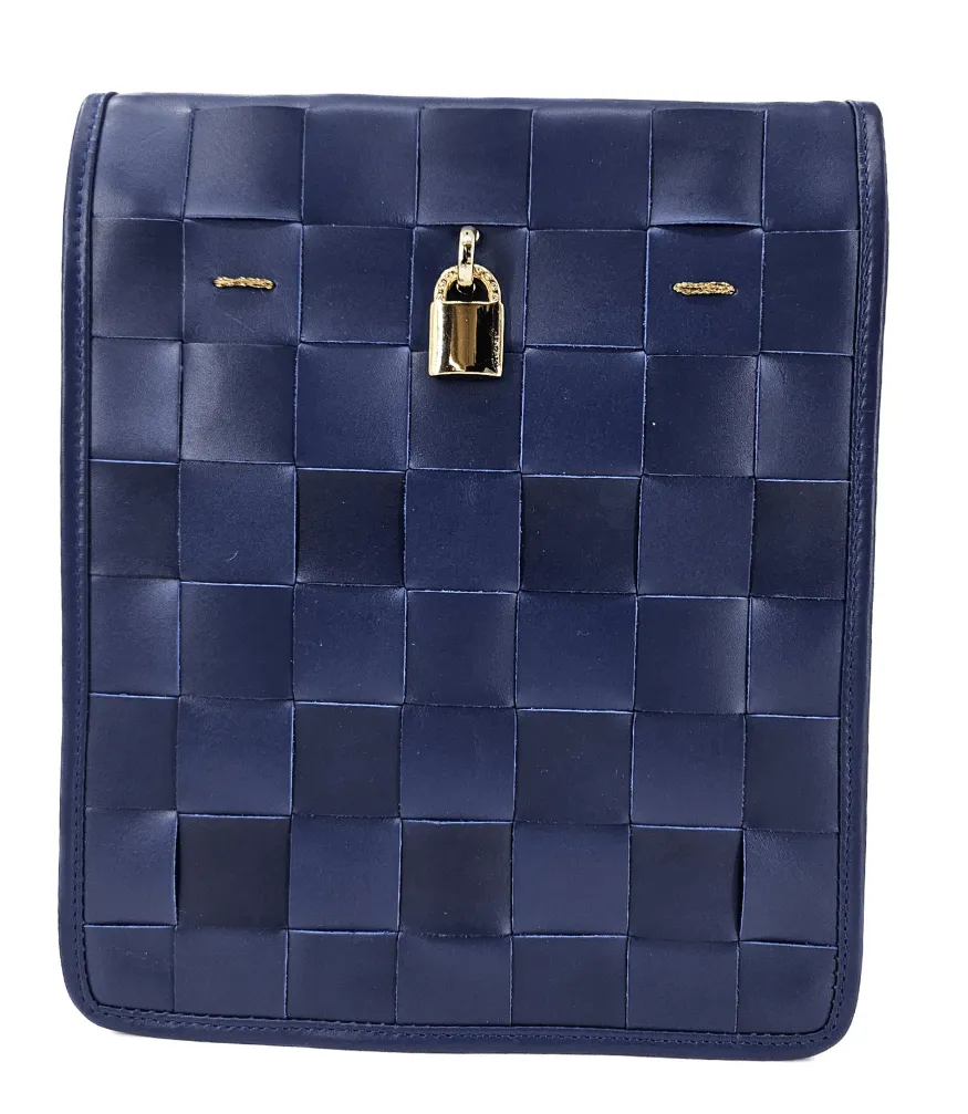 Woven Leather Navy Blue Crossbody Bag