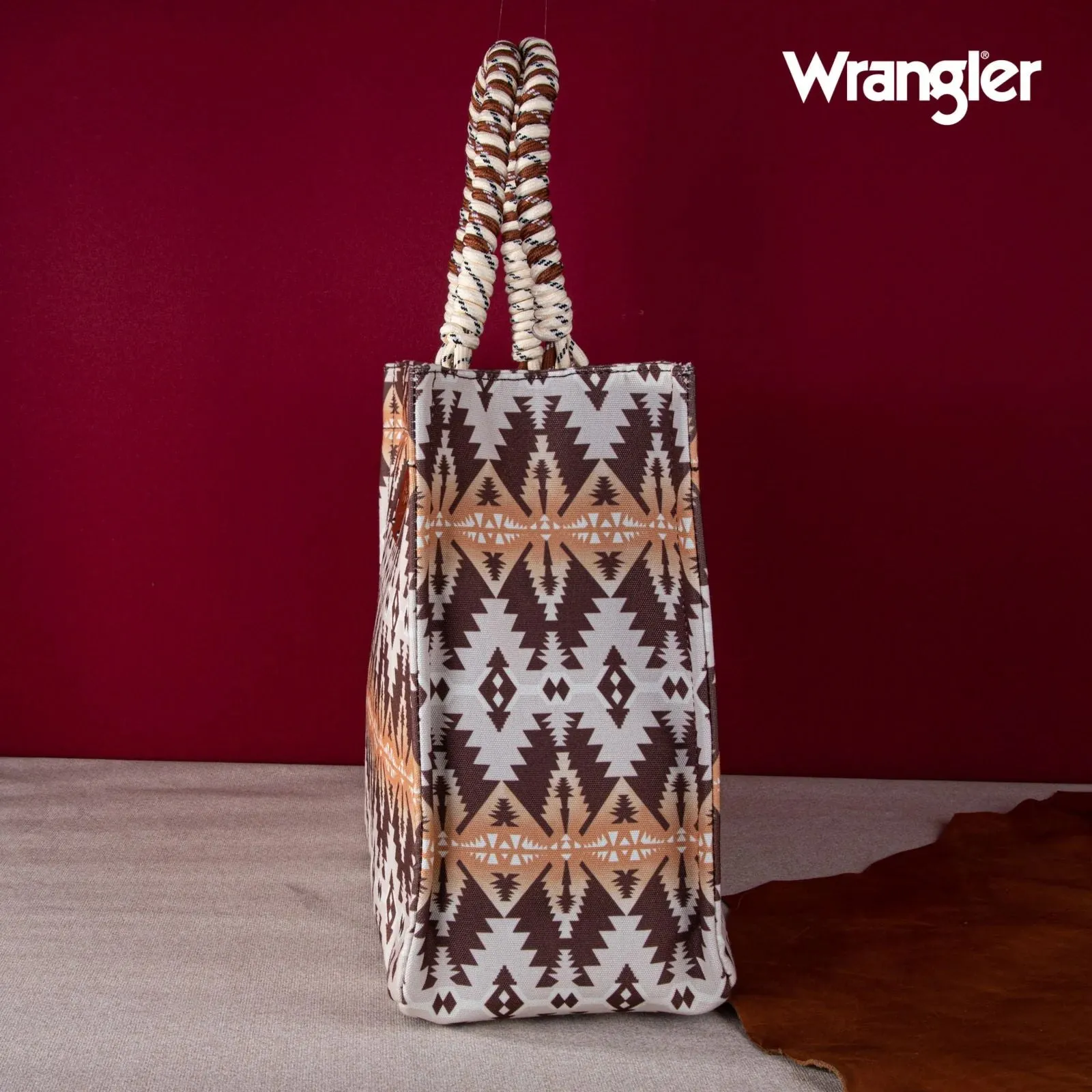 Wrangler Oversized Tote Bag Braided Handles Weekender Bag Khaki