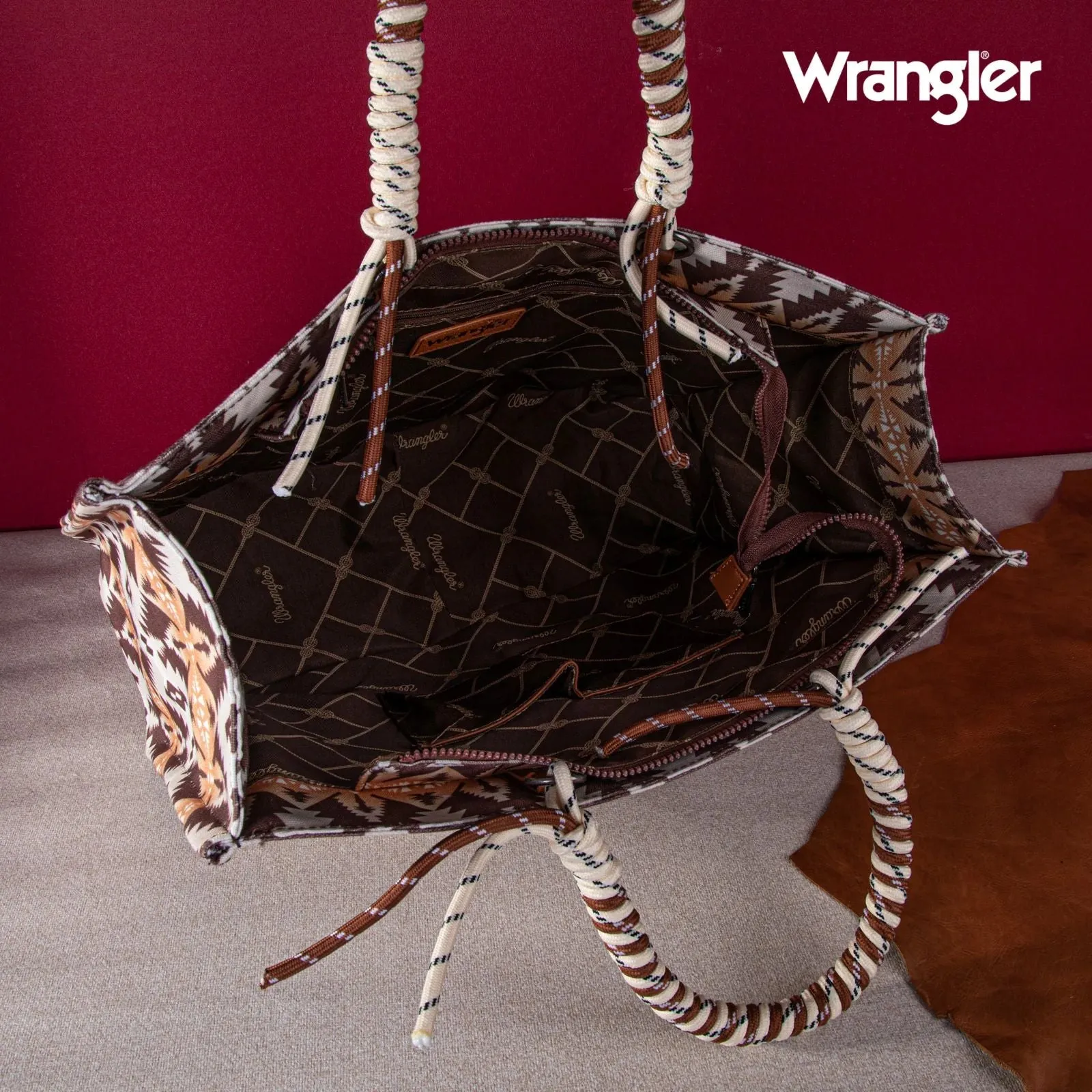 Wrangler Oversized Tote Bag Braided Handles Weekender Bag Khaki