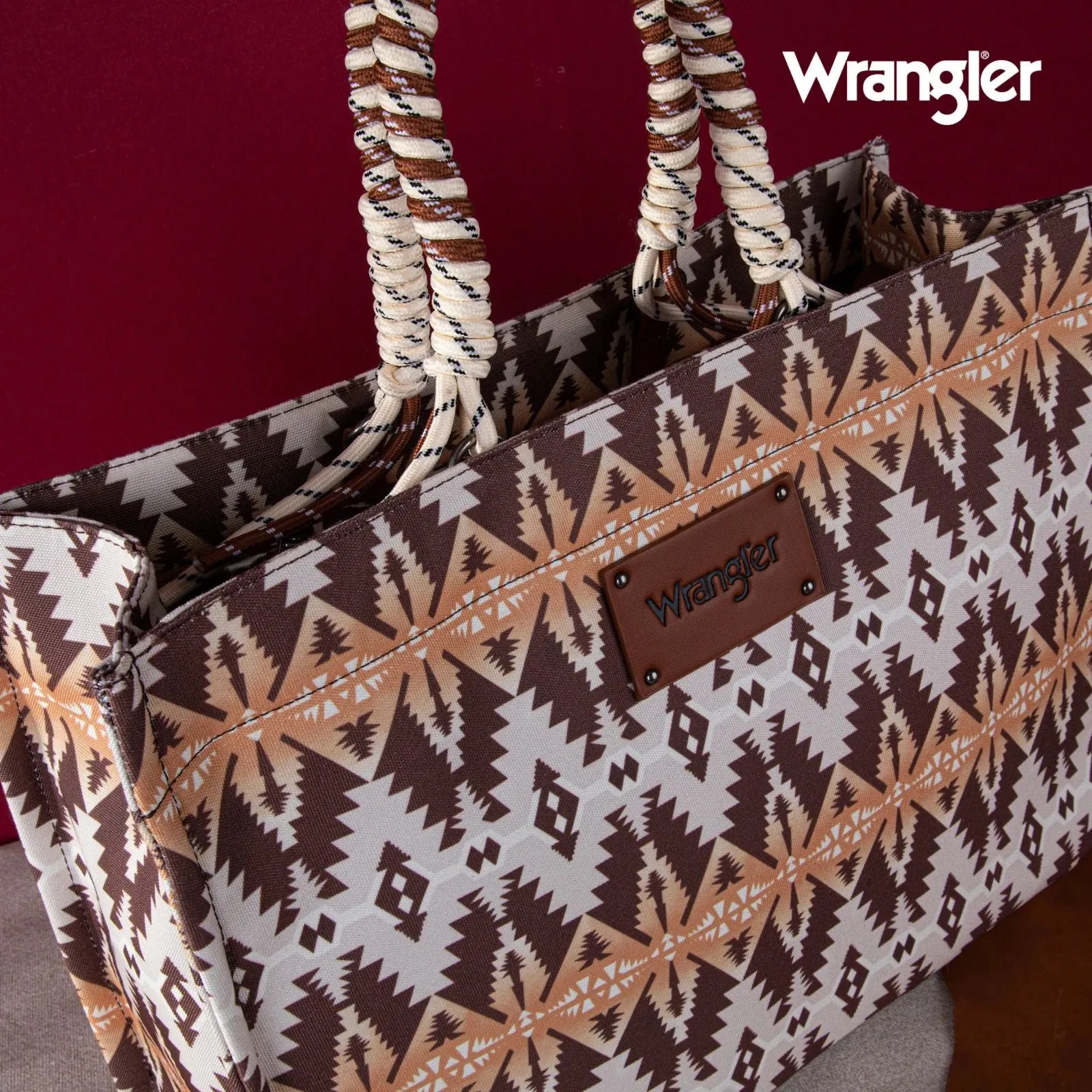 Wrangler Oversized Tote Bag Braided Handles Weekender Bag Khaki