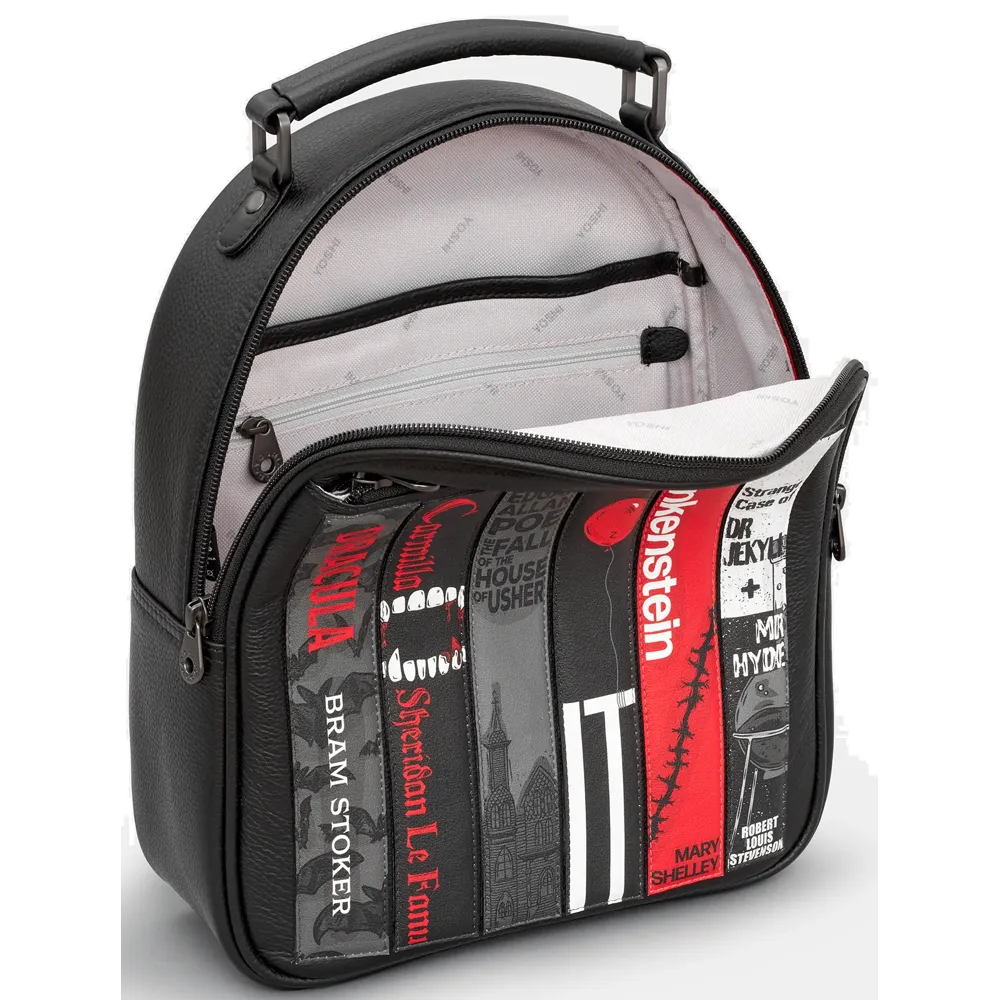 Yoshi Horror Bookworm Library Black Leather Backpack