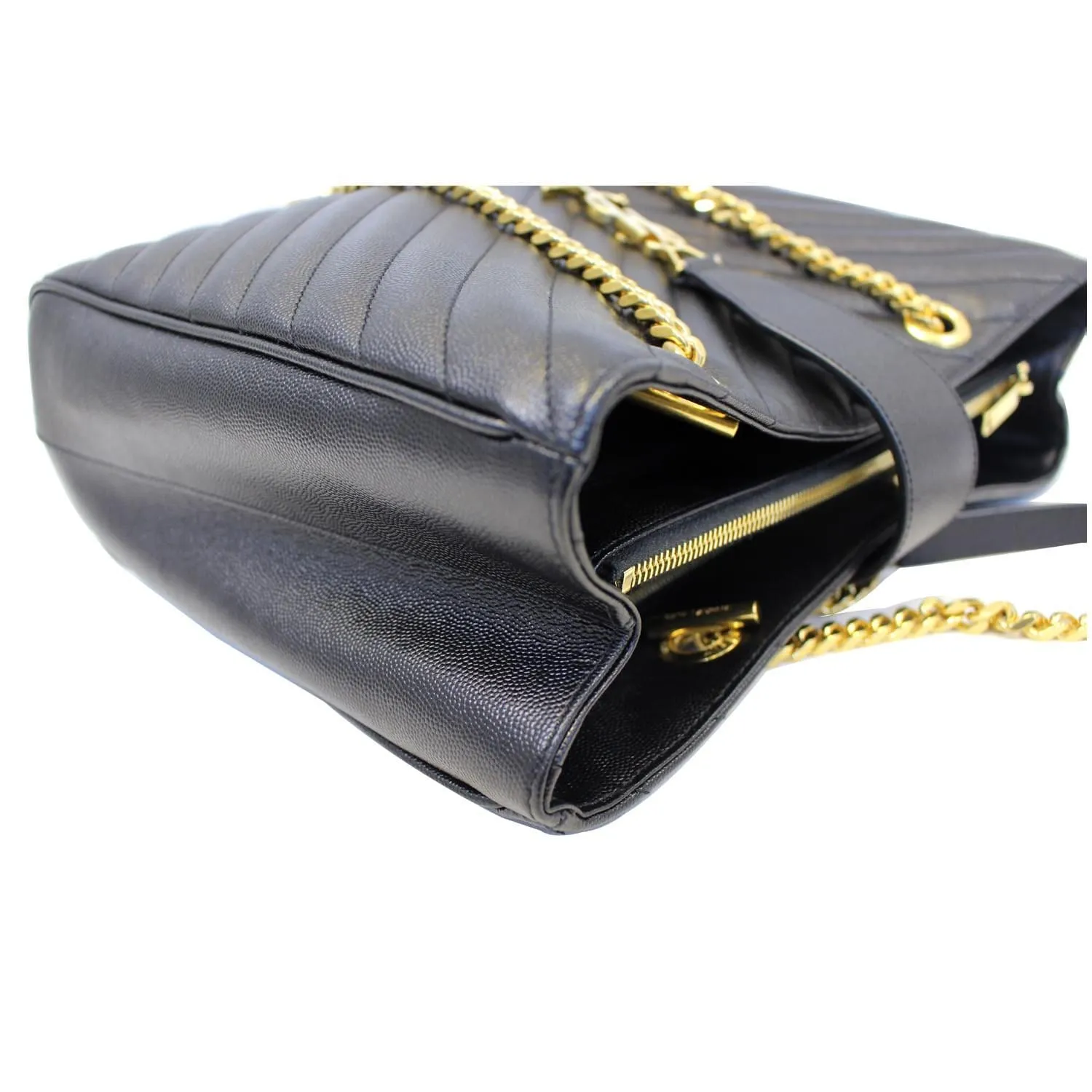 YVES SAINT LAURENT Matelasse Chevron Large Monogram Shopper Bag Black