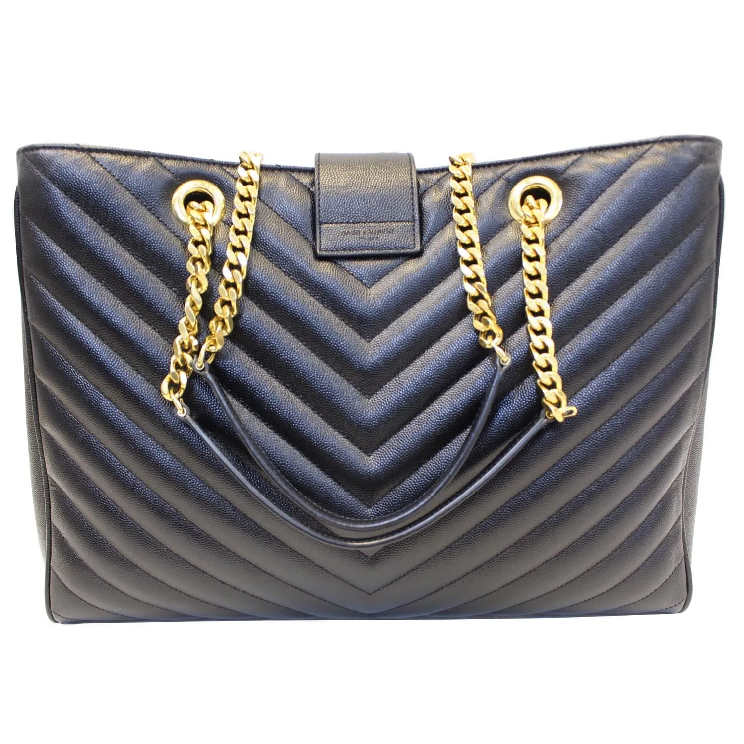 YVES SAINT LAURENT Matelasse Chevron Large Monogram Shopper Bag Black
