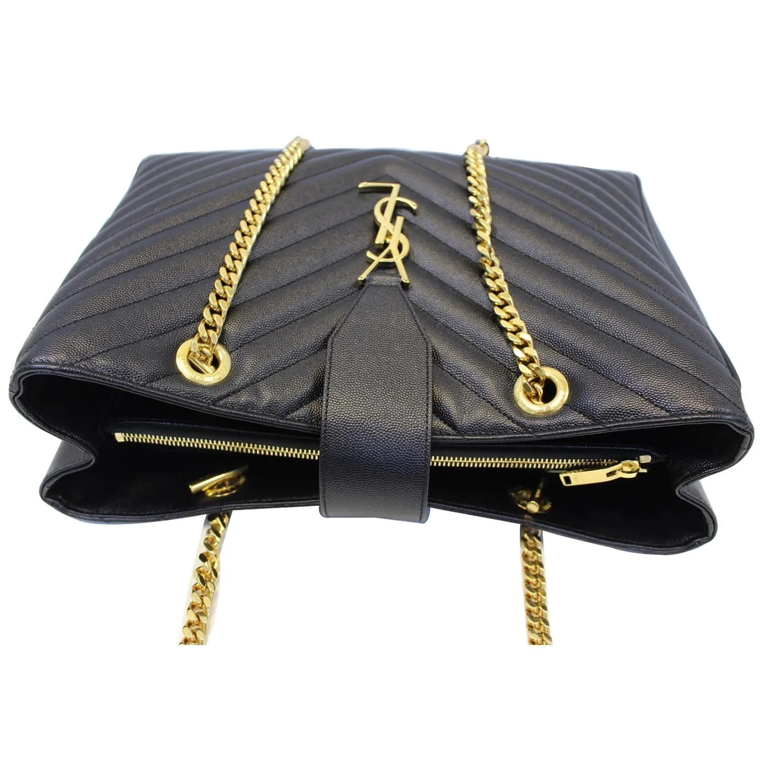 YVES SAINT LAURENT Matelasse Chevron Large Monogram Shopper Bag Black