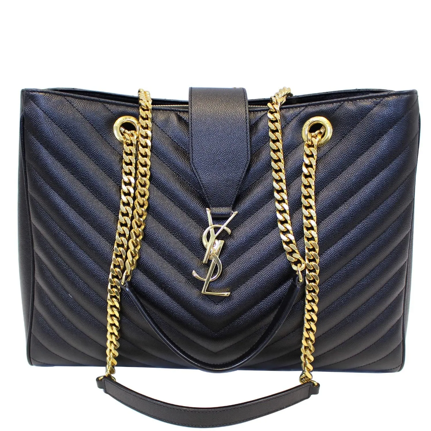 YVES SAINT LAURENT Matelasse Chevron Large Monogram Shopper Bag Black